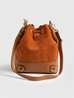 Shoulder Bags|Cross Body Bags|Saint and Sofia Brompton Bucket Bag - Brown Suede Pebble