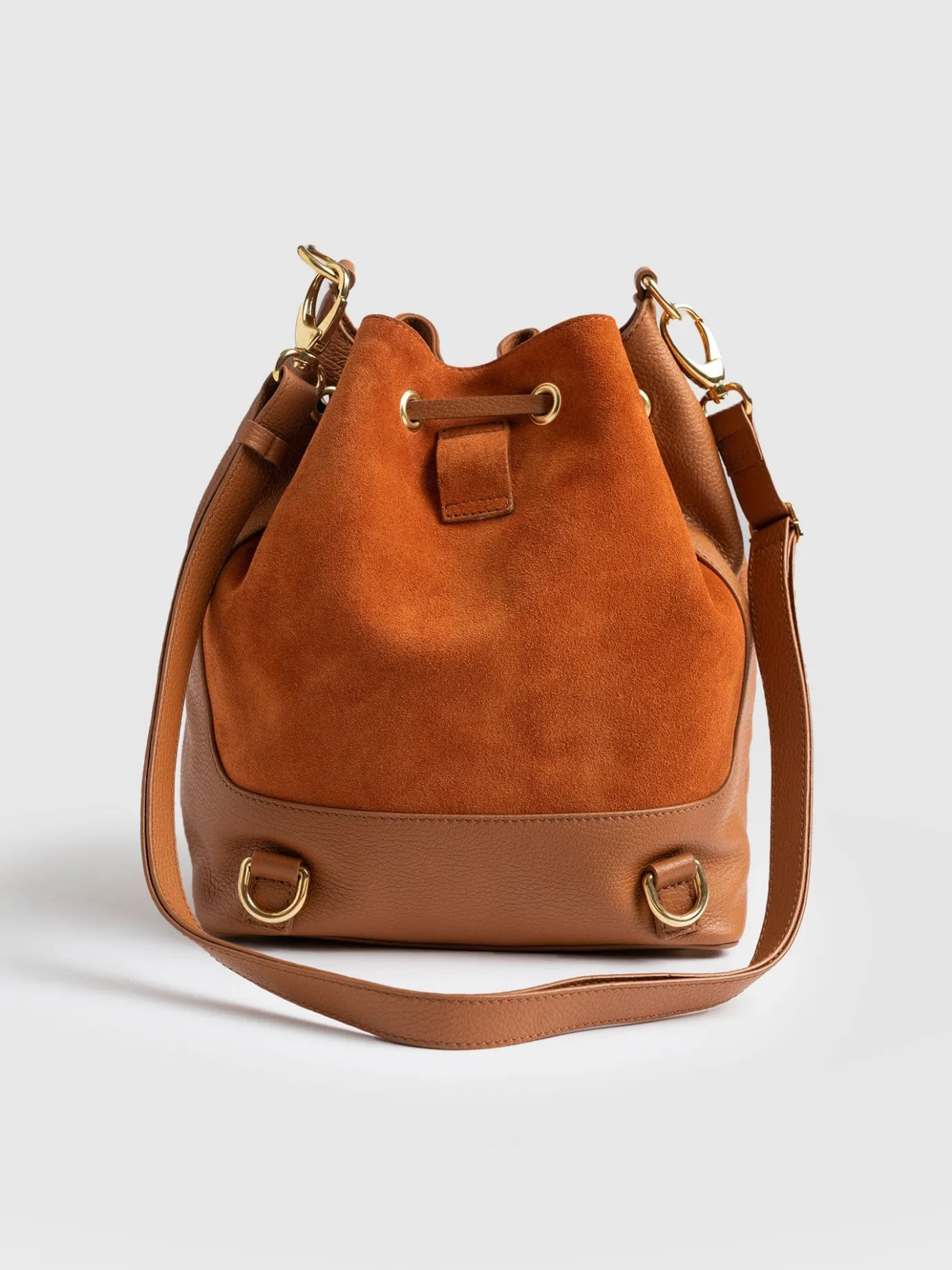 Shoulder Bags|Cross Body Bags|Saint and Sofia Brompton Bucket Bag - Brown Suede Pebble