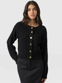 Knitwear|Sweaters|Saint and Sofia Bronte Cable Cardigan - Black