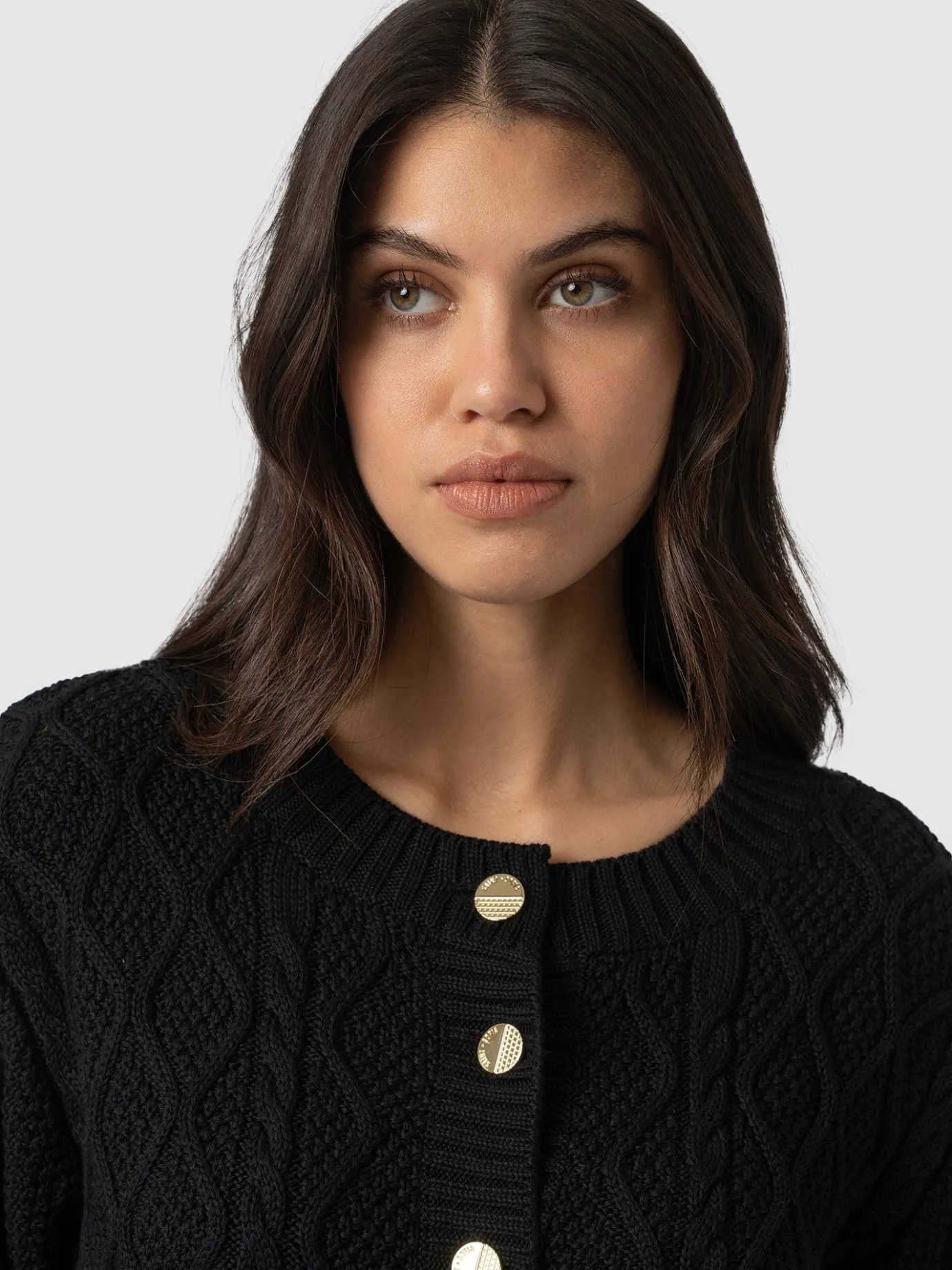 Knitwear|Sweaters|Saint and Sofia Bronte Cable Cardigan - Black