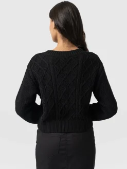 Knitwear|Sweaters|Saint and Sofia Bronte Cable Cardigan - Black