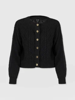 Knitwear|Sweaters|Saint and Sofia Bronte Cable Cardigan - Black
