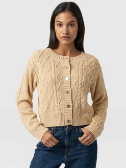 Knitwear|Sweaters|Saint and Sofia Bronte Cable Cardigan - Yellow