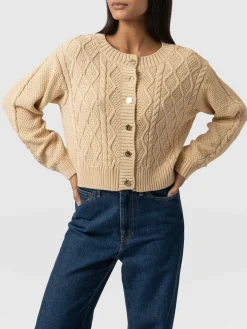 Knitwear|Sweaters|Saint and Sofia Bronte Cable Cardigan - Yellow