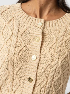 Knitwear|Sweaters|Saint and Sofia Bronte Cable Cardigan - Yellow