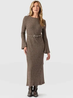 Dresses|Saint and Sofia Callie Fluted Midi Dress - Beige