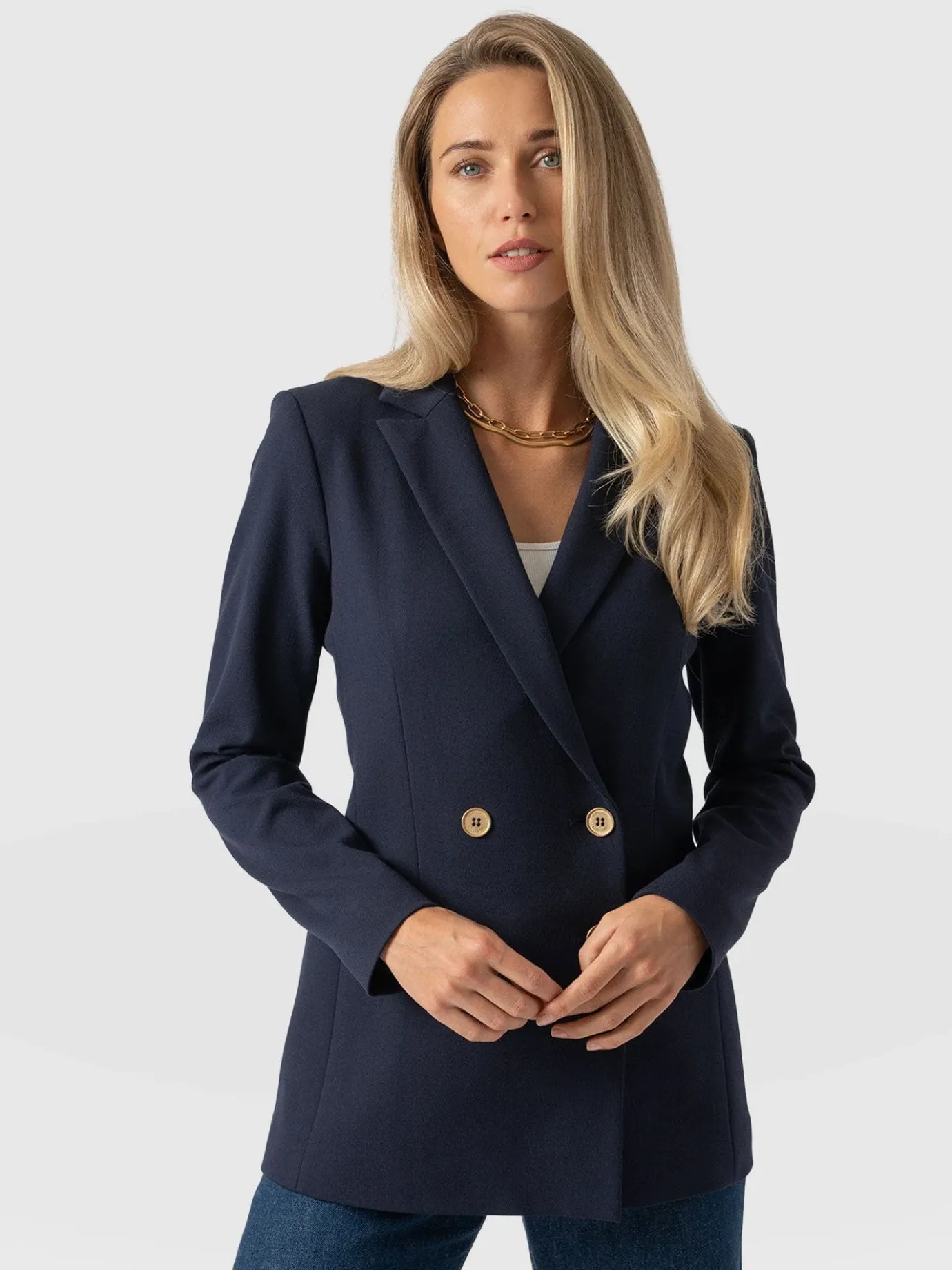 Coats & Jackets|Blazers|Saint and Sofia Cambridge Blazer - Navy Crepe