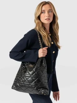 Shoulder Bags|Tote Bags|Saint and Sofia Camilla Drawstring Tote Bag - Black
