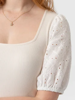 T-shirts & Tanks|Saint and Sofia Cavendish Square Neck Tee - Cream Broderie