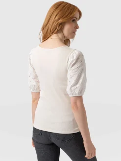 T-shirts & Tanks|Saint and Sofia Cavendish Square Neck Tee - Cream Broderie