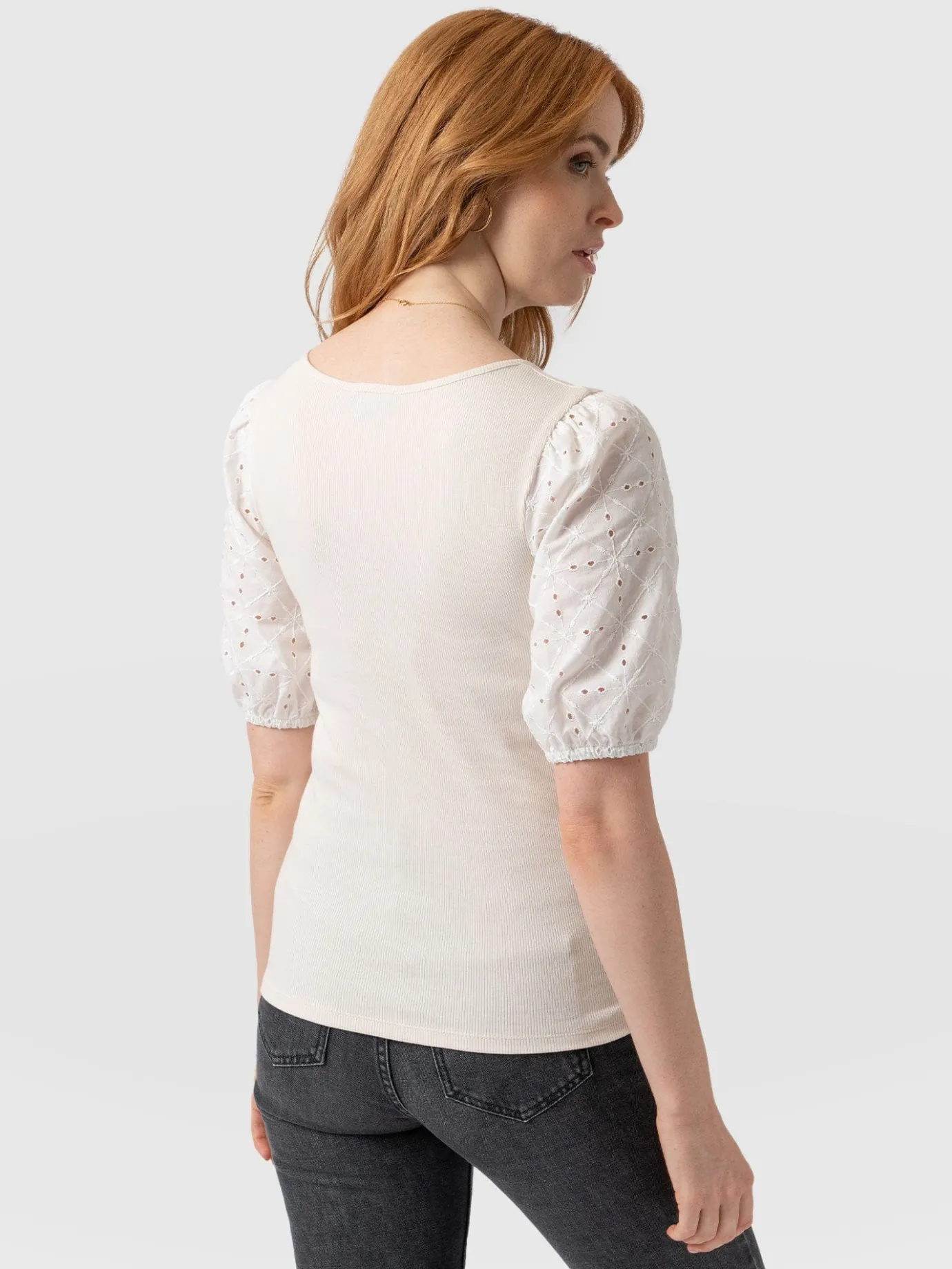 T-shirts & Tanks|Saint and Sofia Cavendish Square Neck Tee - Cream Broderie