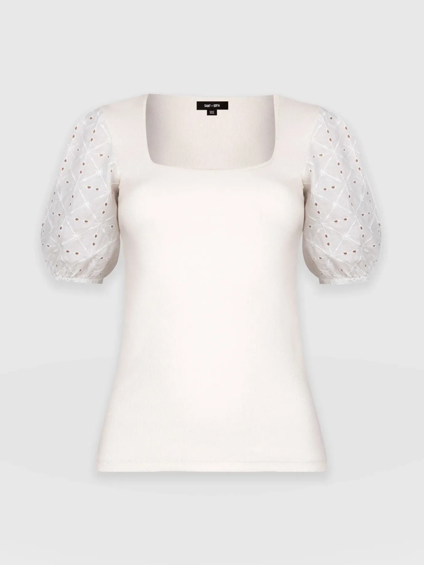 T-shirts & Tanks|Saint and Sofia Cavendish Square Neck Tee - Cream Broderie