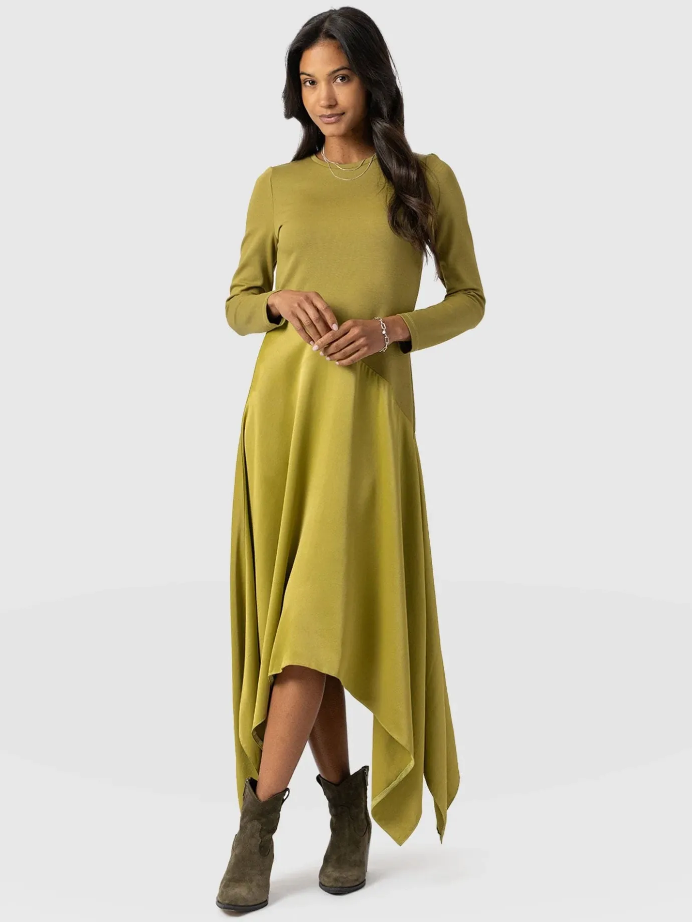 Dresses|Saint and Sofia Cleo Asymmetric Dress - Olive