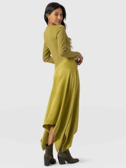 Dresses|Saint and Sofia Cleo Asymmetric Dress - Olive