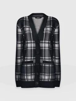 Knitwear|Saint and Sofia College Cardigan - Navy/ Cream Check