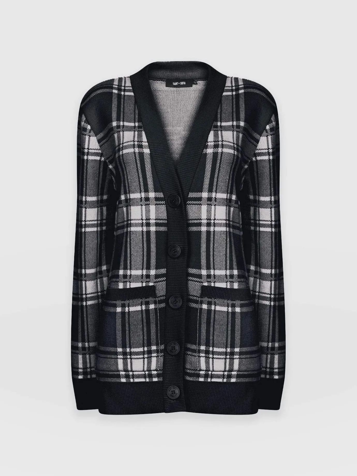 Knitwear|Saint and Sofia College Cardigan - Navy/ Cream Check