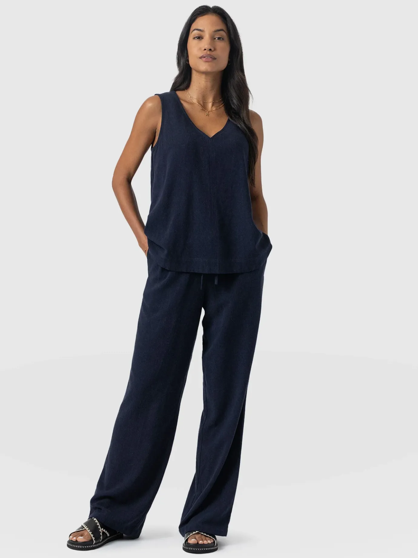 Pants|Saint and Sofia Corinne Linen Pant - Navy