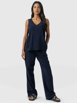 Pants|Saint and Sofia Corinne Linen Pant - Navy
