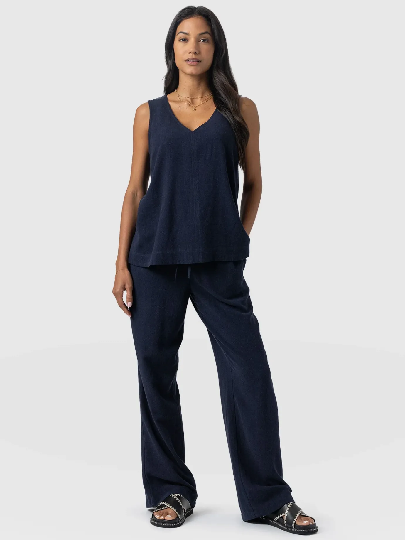 Pants|Saint and Sofia Corinne Linen Pant - Navy