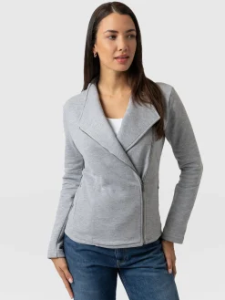 Coats & Jackets|Saint and Sofia Cotton Biker Jacket - Grey