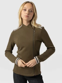 Coats & Jackets|Saint and Sofia Cotton Biker Jacket - Khaki - Cream Stripe
