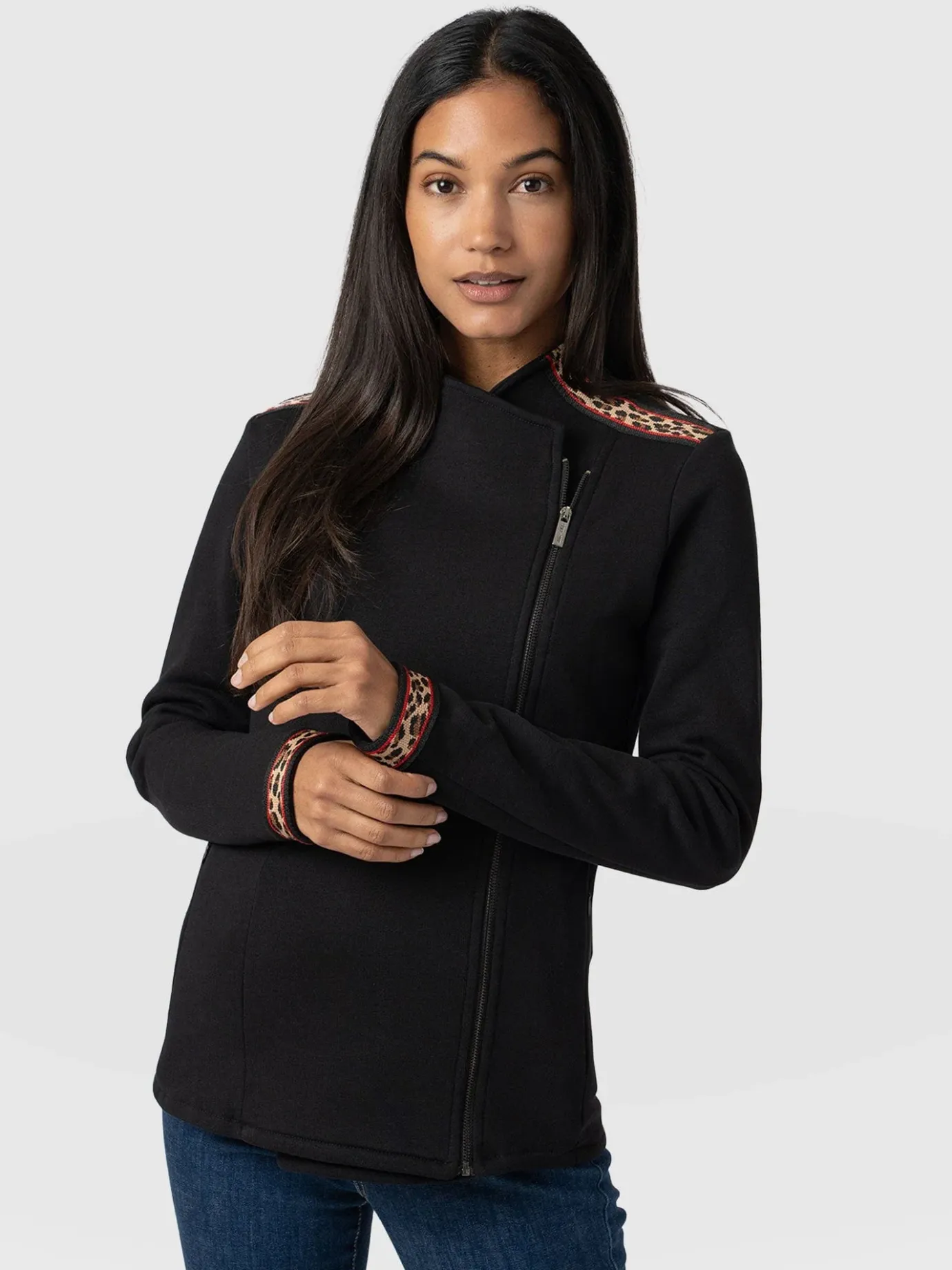 Coats & Jackets|Saint and Sofia Cotton Biker Jacket - Leopard Trim