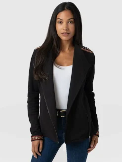 Coats & Jackets|Saint and Sofia Cotton Biker Jacket - Leopard Trim