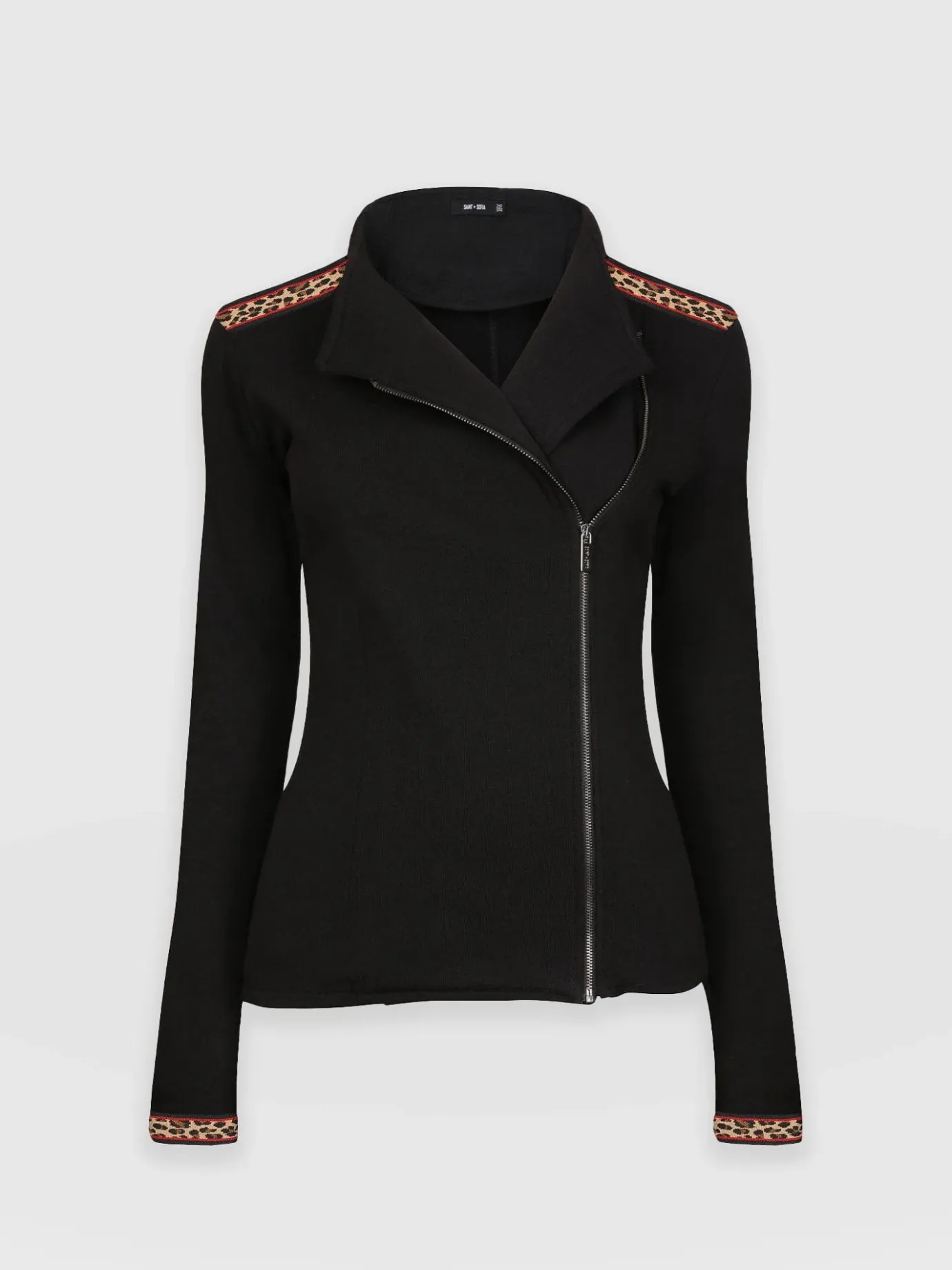 Coats & Jackets|Saint and Sofia Cotton Biker Jacket - Leopard Trim