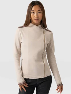 Coats & Jackets|Saint and Sofia Cotton Biker Jacket - Light Beige - Gold Lurex Stripe