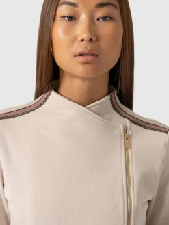 Coats & Jackets|Saint and Sofia Cotton Biker Jacket - Light Beige - Gold Lurex Stripe
