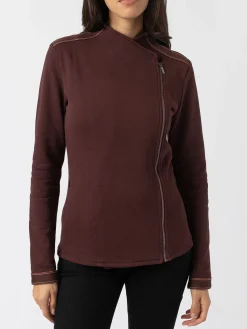 Coats & Jackets|Saint and Sofia Cotton Biker Jacket - Maroon - Bronze Stripe
