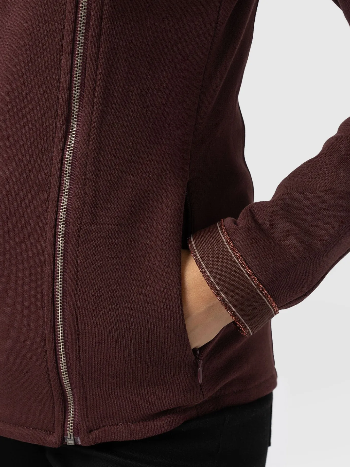 Coats & Jackets|Saint and Sofia Cotton Biker Jacket - Maroon - Bronze Stripe