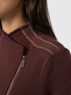 Coats & Jackets|Saint and Sofia Cotton Biker Jacket - Maroon - Bronze Stripe