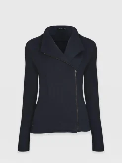Coats & Jackets|Saint and Sofia Cotton Biker Jacket - Navy