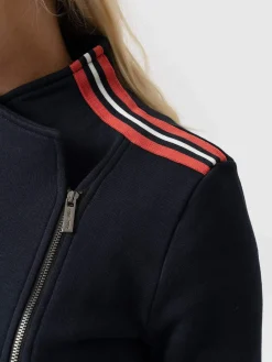 Coats & Jackets|Saint and Sofia Cotton Biker Jacket - Navy Stripe