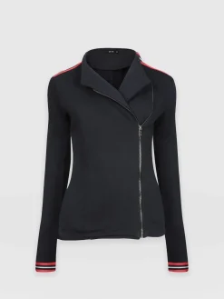 Coats & Jackets|Saint and Sofia Cotton Biker Jacket - Navy Stripe