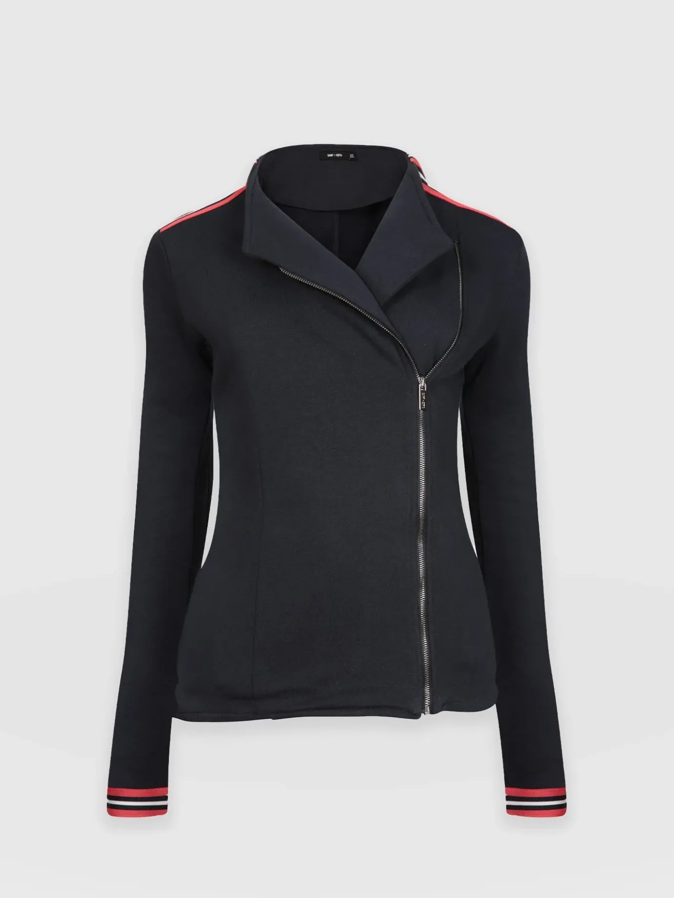 Coats & Jackets|Saint and Sofia Cotton Biker Jacket - Navy Stripe