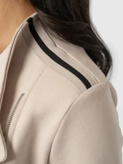 Coats & Jackets|Saint and Sofia Cotton Biker Jacket-Light Beige-Black/Cream Stripe