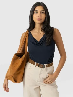 T-shirts & Tanks|Saint and Sofia Cowl Neck Cami - Navy