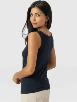 T-shirts & Tanks|Saint and Sofia Cowl Neck Cami - Navy