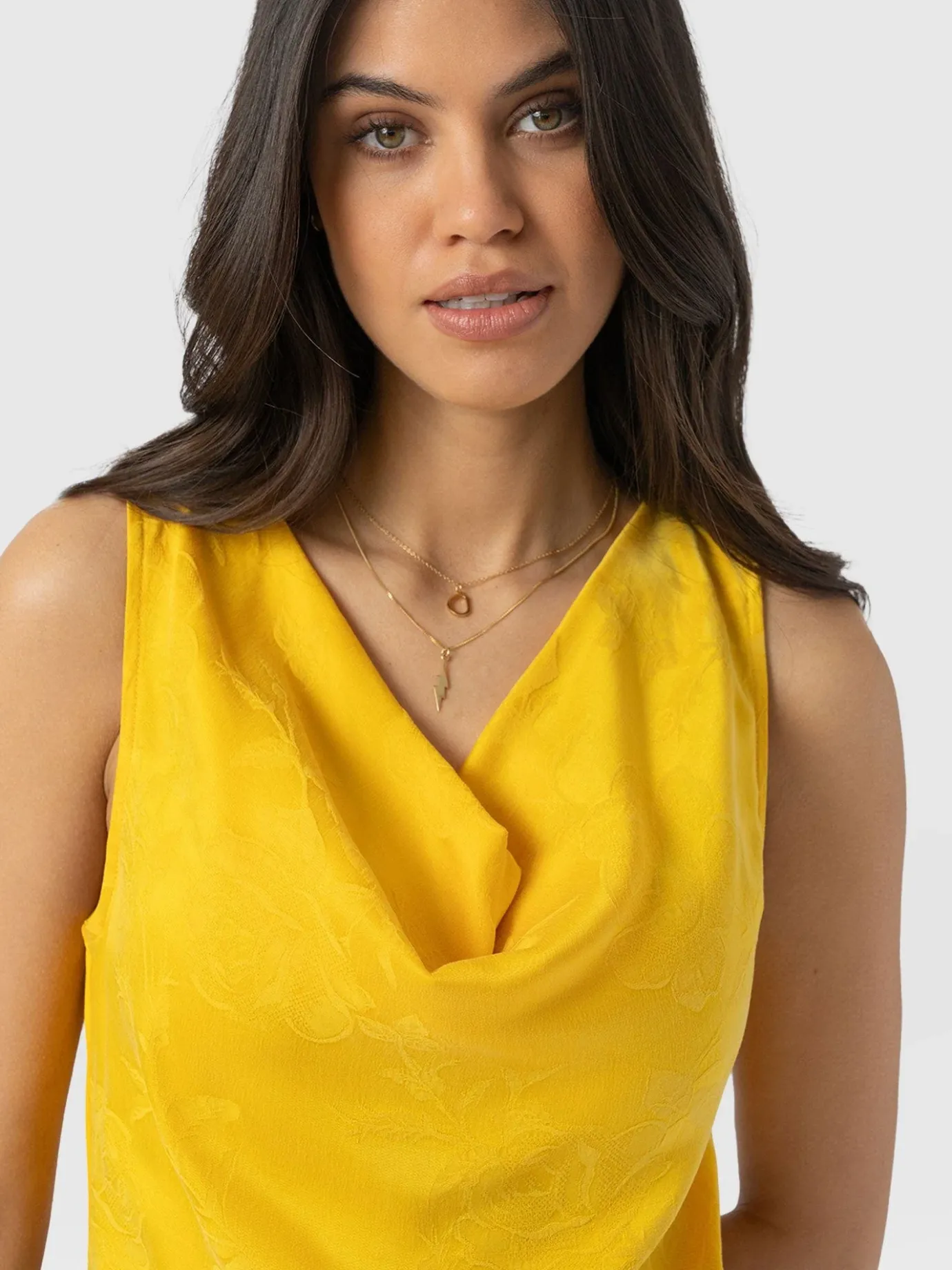 T-shirts & Tanks|Saint and Sofia Cowl Neck Cami - Yellow Jacquard