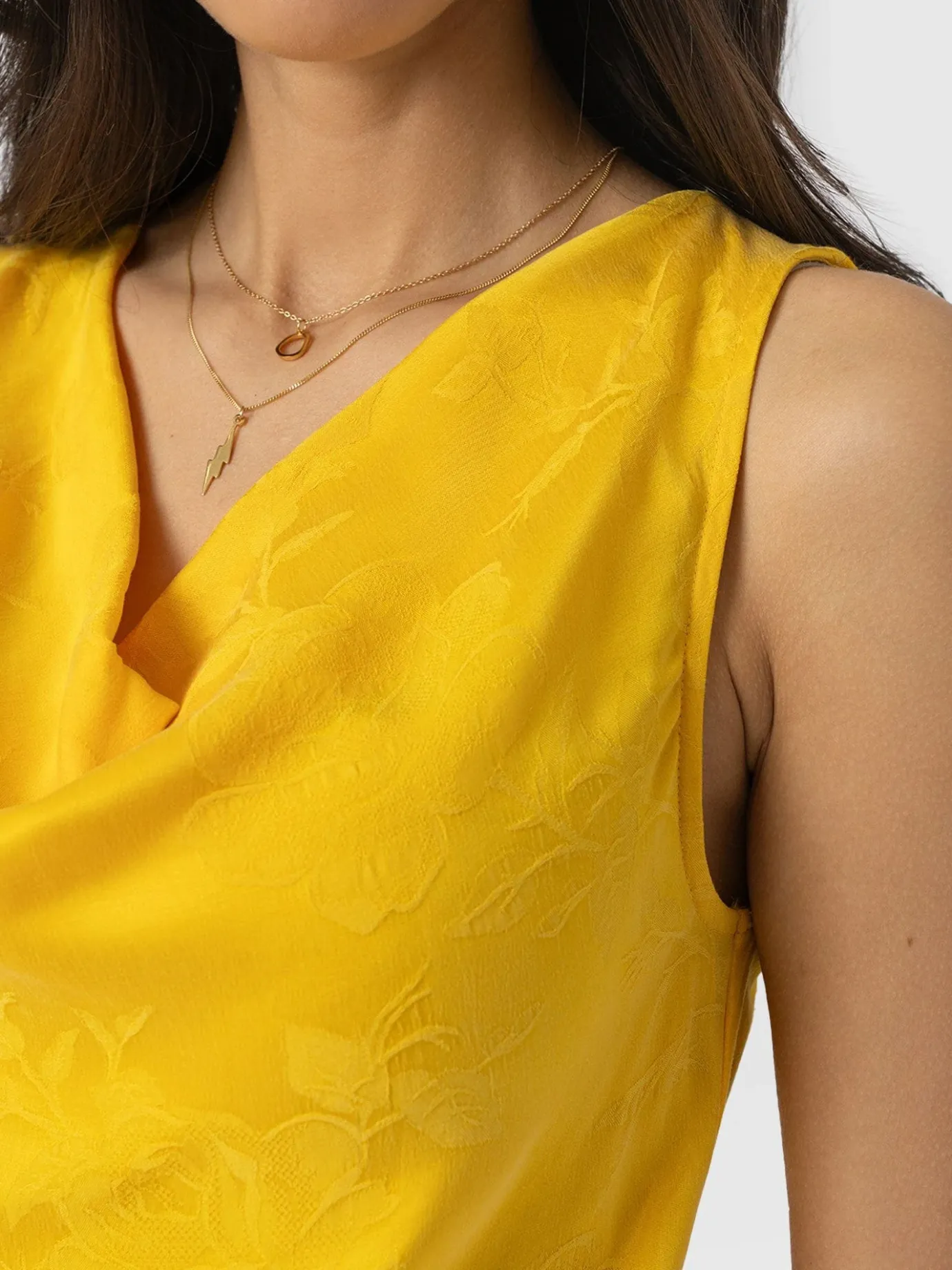 T-shirts & Tanks|Saint and Sofia Cowl Neck Cami - Yellow Jacquard