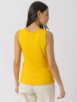 T-shirts & Tanks|Saint and Sofia Cowl Neck Cami - Yellow Jacquard
