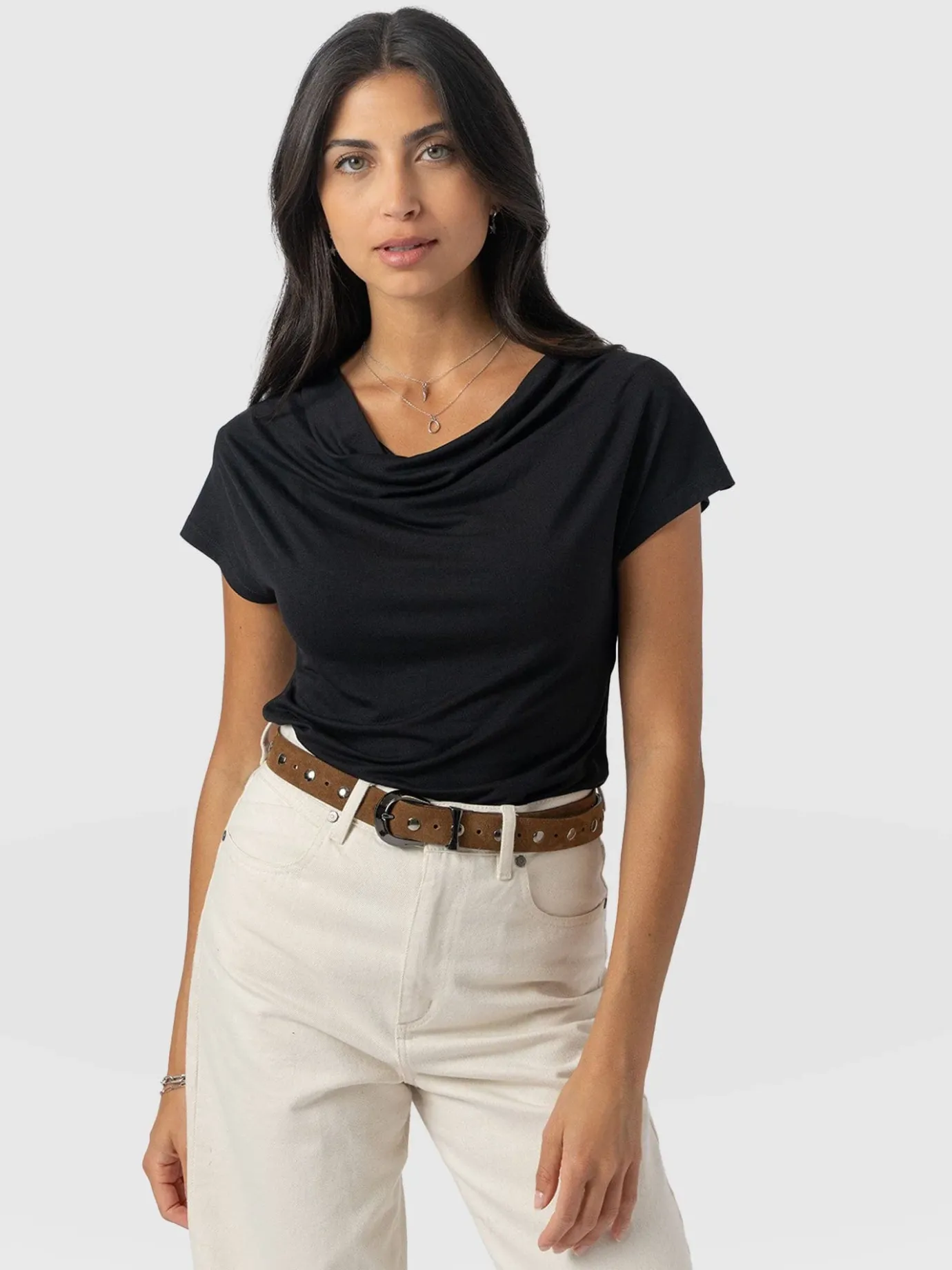 T-shirts & Tanks|Saint and Sofia Cowl Neck Tee - Black