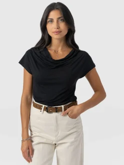 T-shirts & Tanks|Saint and Sofia Cowl Neck Tee - Black
