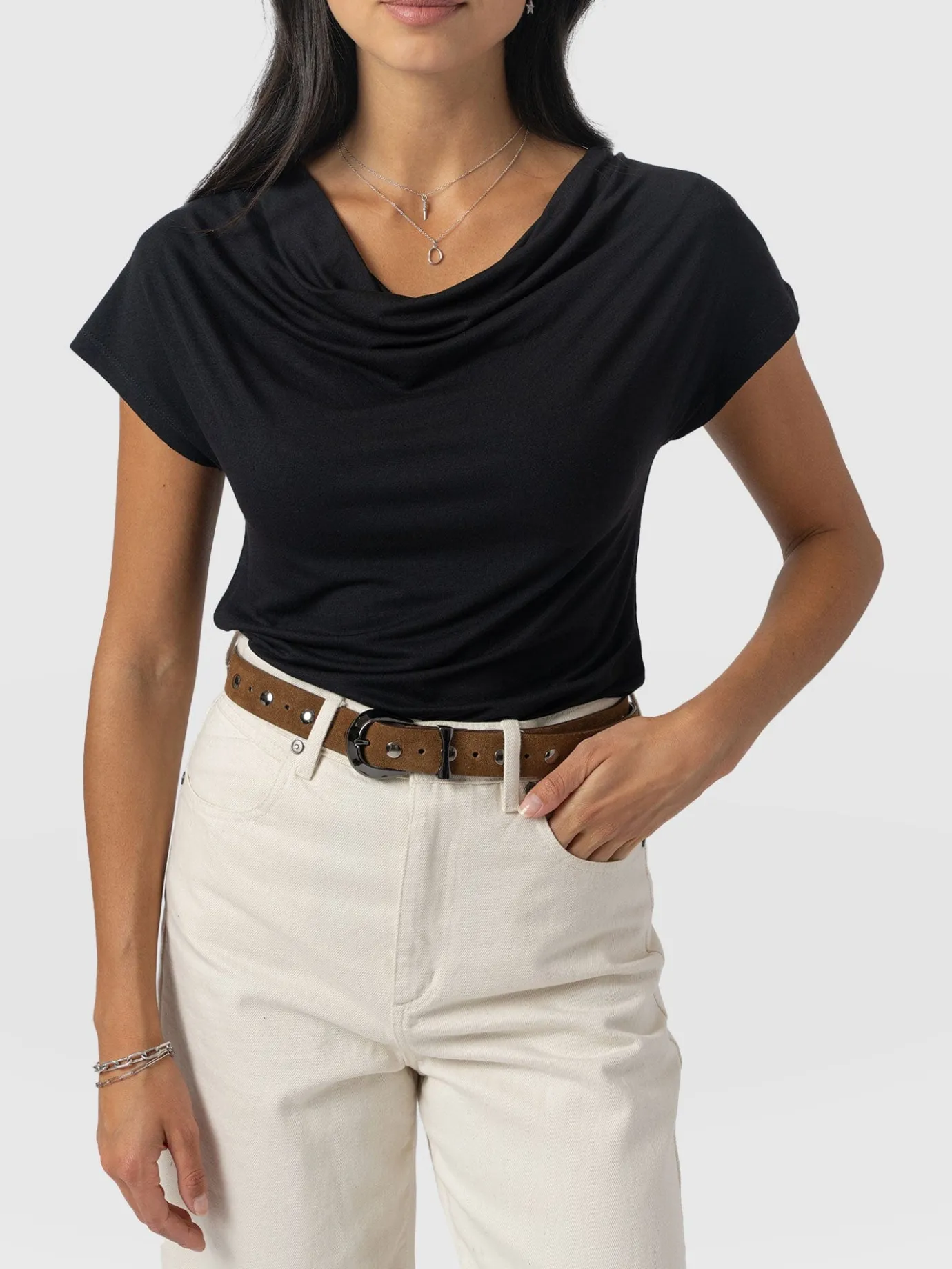 T-shirts & Tanks|Saint and Sofia Cowl Neck Tee - Black