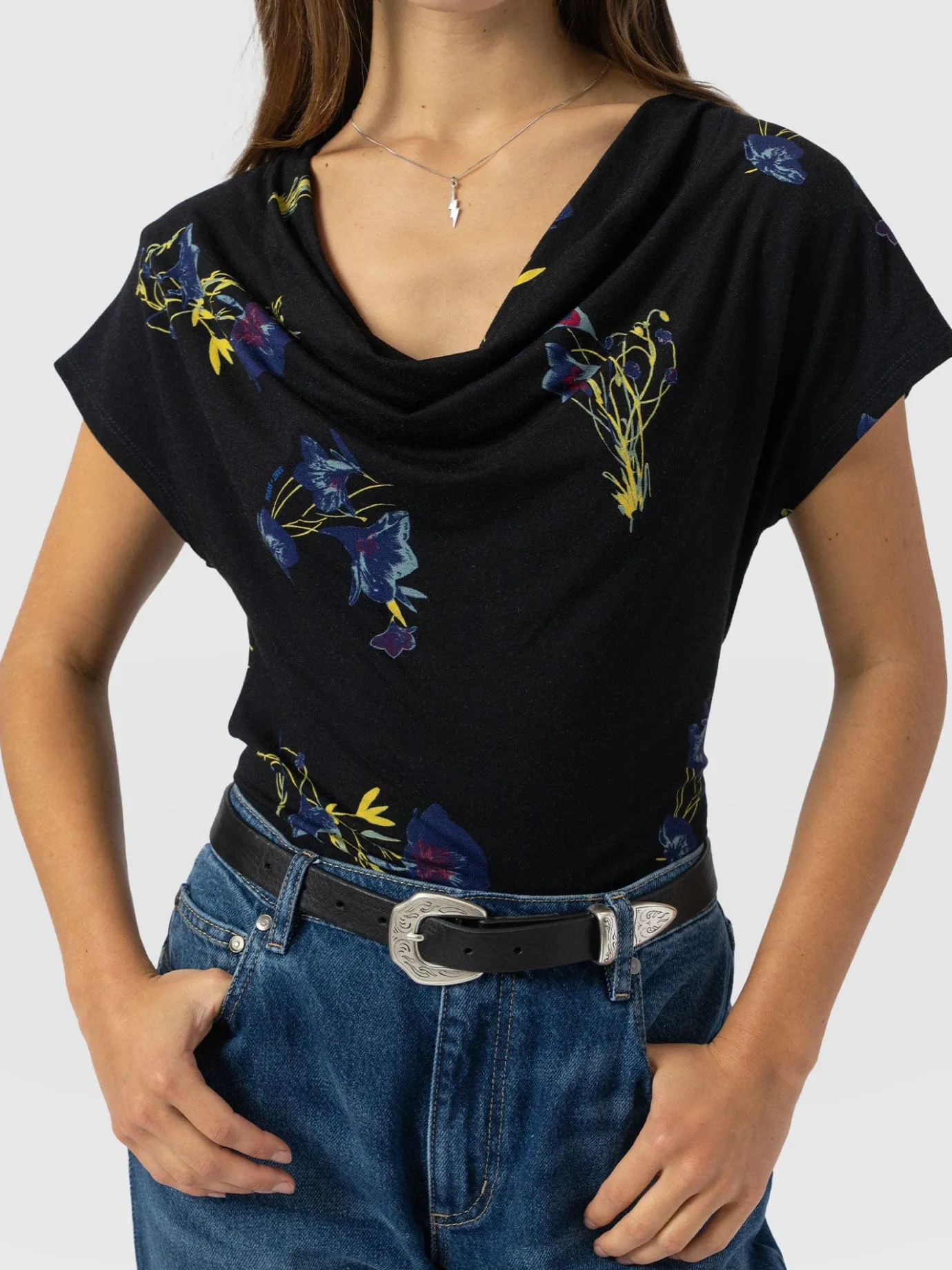 T-shirts & Tanks|Saint and Sofia Cowl Neck Tee - Blue Lily Gardens