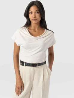 T-shirts & Tanks|Saint and Sofia Cowl Neck Tee - Cream