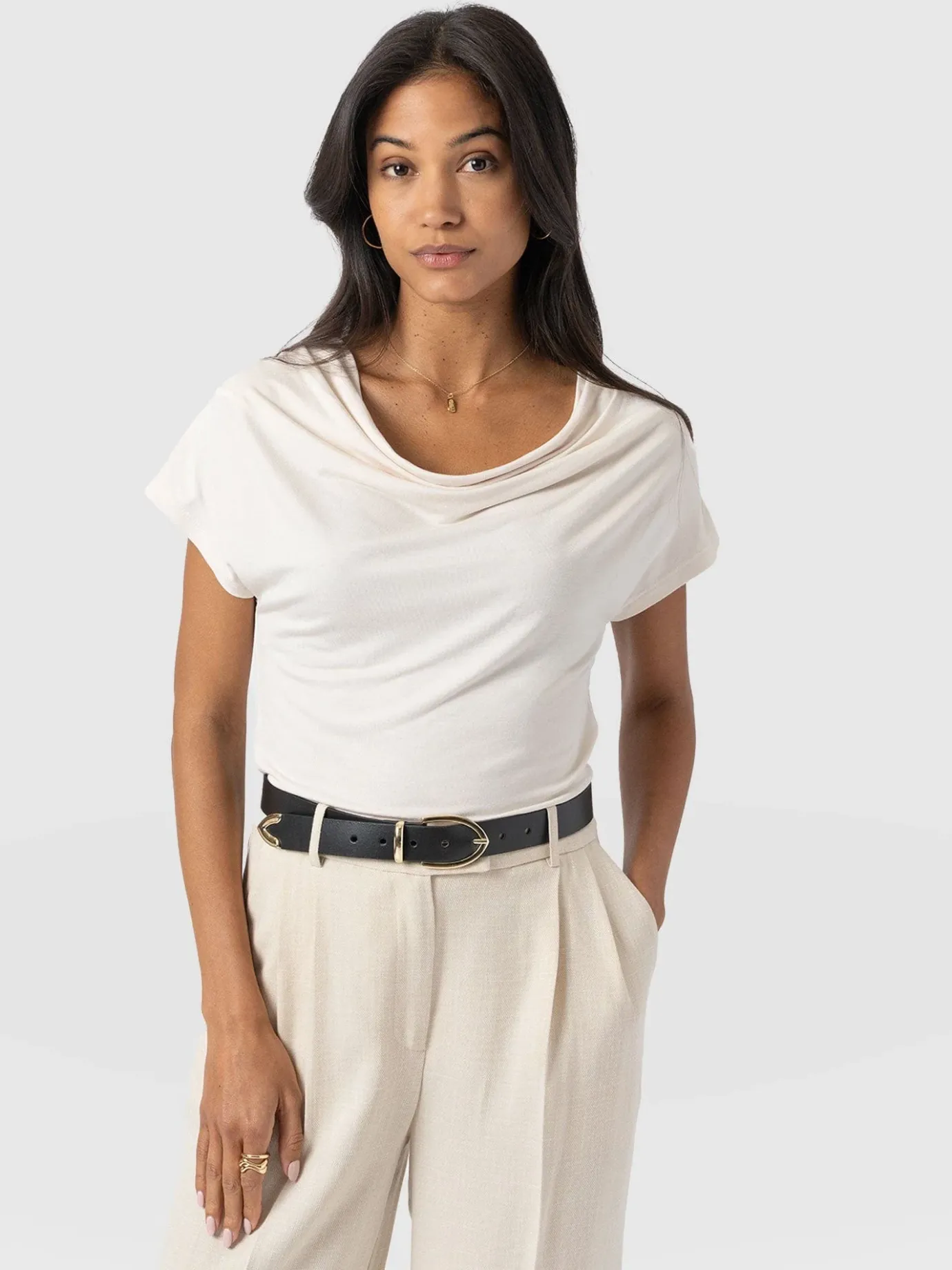 T-shirts & Tanks|Saint and Sofia Cowl Neck Tee - Cream