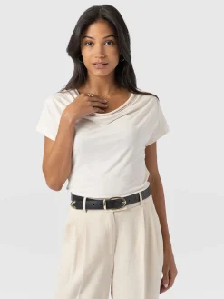 T-shirts & Tanks|Saint and Sofia Cowl Neck Tee - Cream